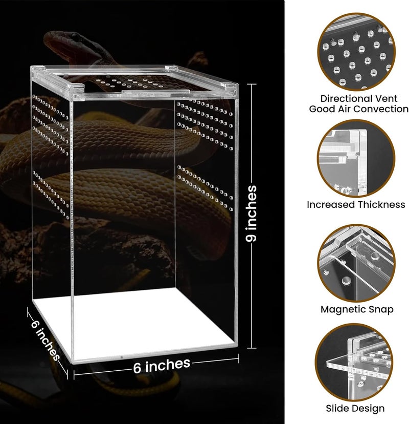 smartang Jumping Spider Enclosure with Magnetic Button,6 * 6 * 8" Thickened Tarantula Reptile Enclosure，One-Piece Acrylic Reptile Terrariums for Spider,Praying Mantis,Tarantula,Snail,Isopod Enclosure - Image 2